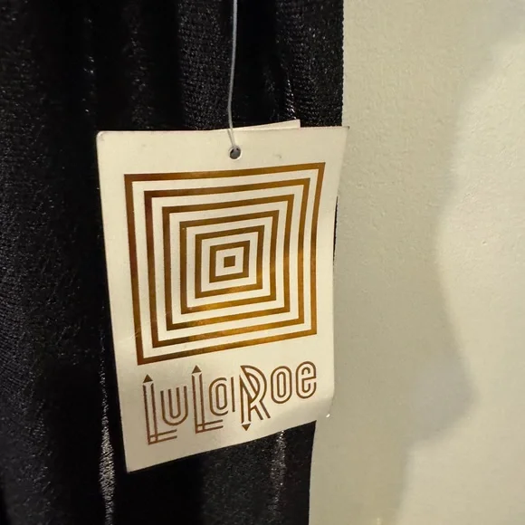 LuLaRoe Joy Open-Front Sleeveless Cardigan Sweater Vest Black Silver Geometric M - Picture 4 of 9